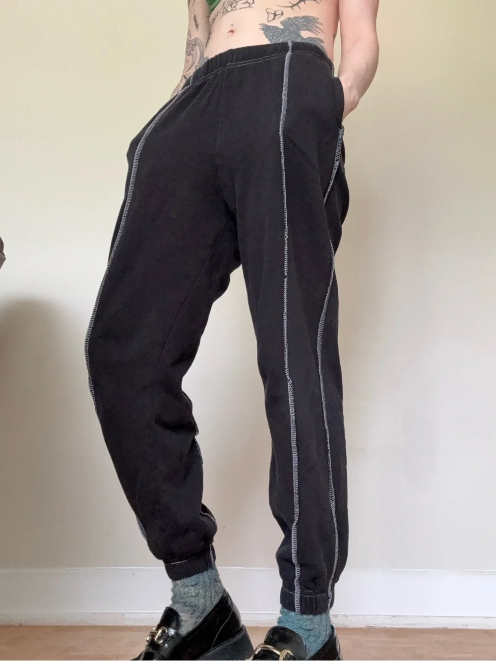 Garage Black Jogger Pants with Contrast Stitching - Picture 1 of 4